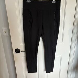Athleta Black High Waisted Athletic Activewear Leggings Pants Zipper Pockets